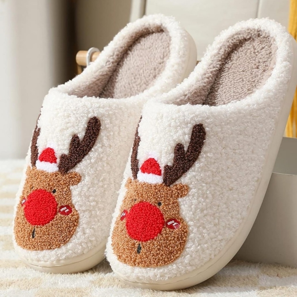 NEW Christmas Slippers for Women, Cute Christmas Elk Slippers, Fuzzy Memory Foam